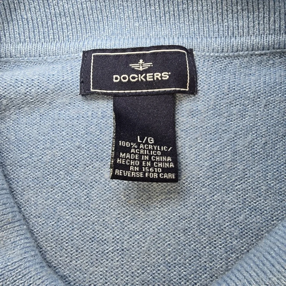 Dockers Men's Argyle Polo Sweater Blue Knit Pullover Vintage Old Money Preppy L‎